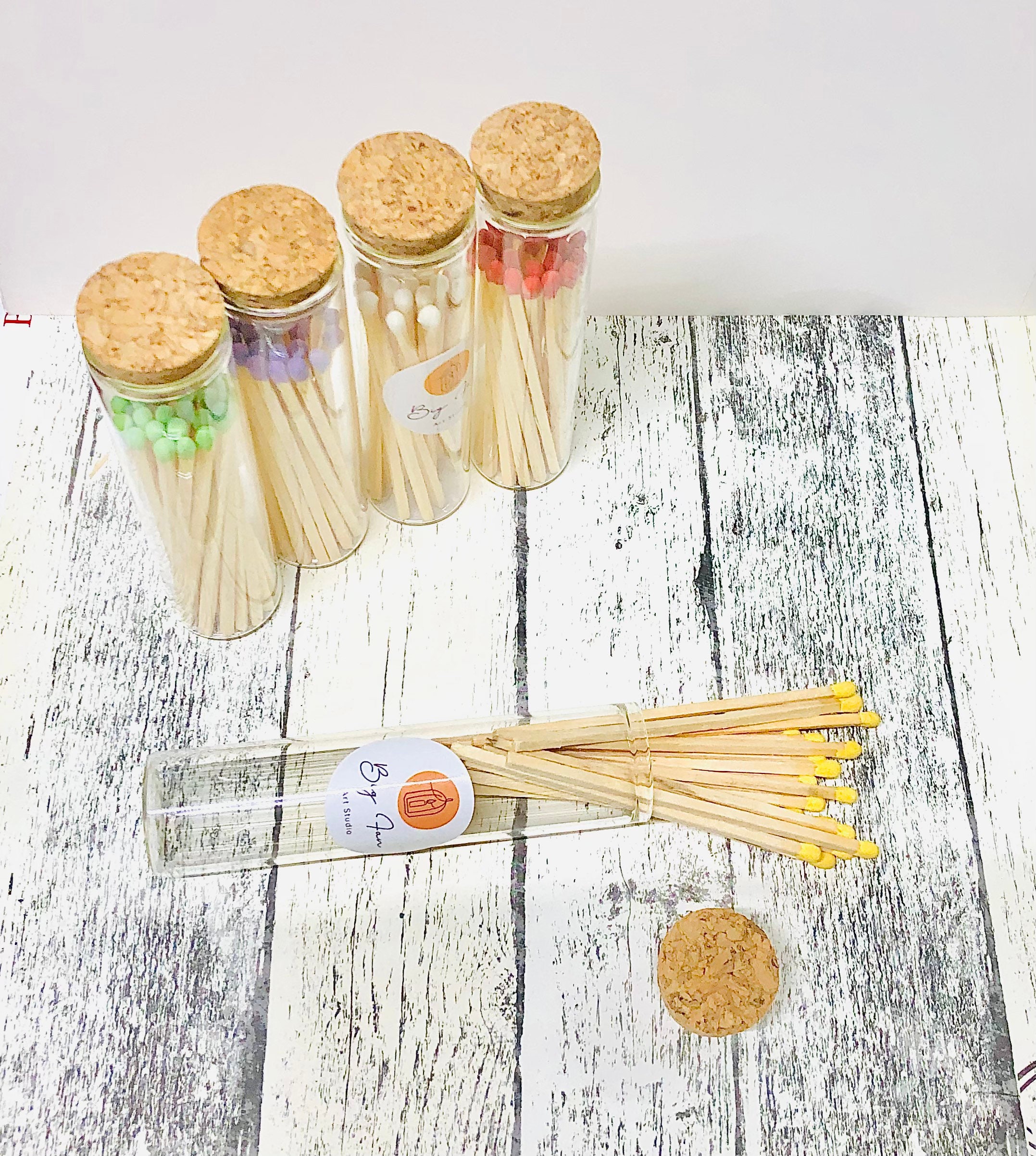 Tall Matchstick Jar Colored Tip Matches Strike on Bottle Etsy