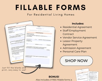 Fillable Residential Living Forms – Lease, Care Plan (Digital Download)