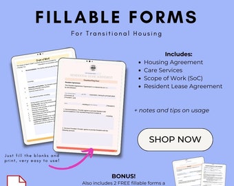 Transitional Housing Forms – Fillable PDFs for Group Homes, Sober Living, Recovery & Care Facilities