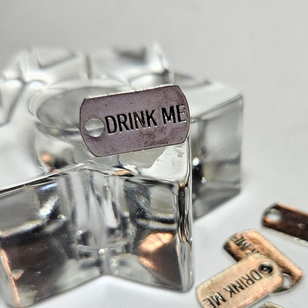 Drink Me Charms, Alice Charms ,Wonderland Charm, Drink Me Pendants, Zinc Alloy -  5, 10, 20 pc lots  10x18mm  Ships from Ohio