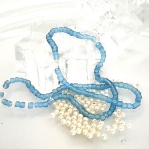 Glass Round Beads 4mm Blue 14 Inch Strand Frosted Beads and 2nmm Pearl Beads (Approx 90) Hole Appx 1mm -