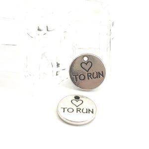 Love to Run Charm, Heart to Run Charm, Duel Sided, Charm/Pendants -  12mm  1, 5, 10, 20 pc lots  Ships from Ohio
