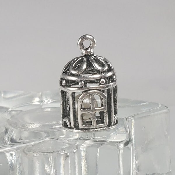 1 Pc Bird Cage with Pearl Like Bead Inside, 3D Bird Cage, Bird Lover's Gift,  Charms / Pendant Zinc Alloy -12x20mm