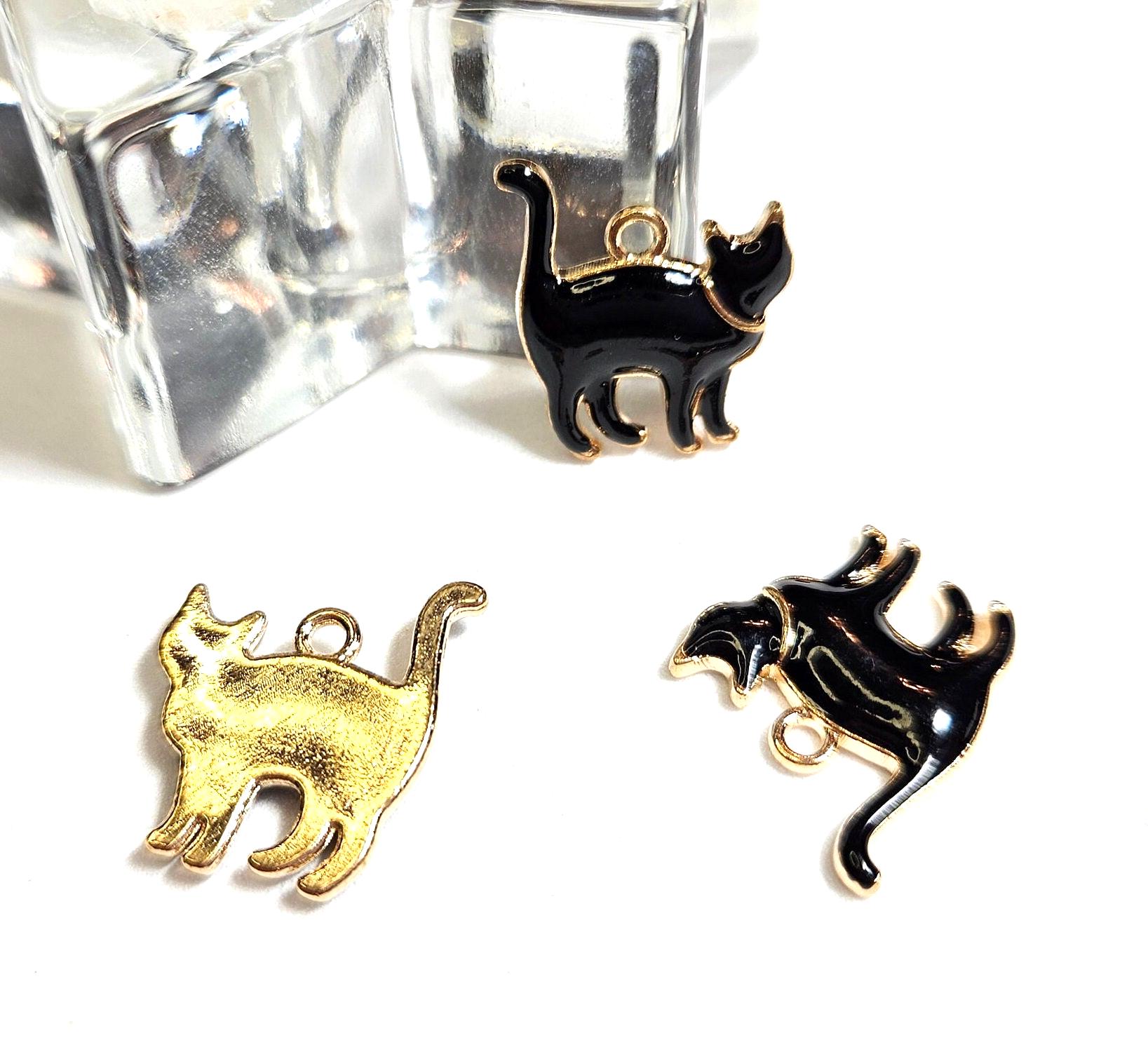 送料無料の通販 Black Cat Charms, Kitten Charm, Pendants, Gold Trim, One アクセサリー