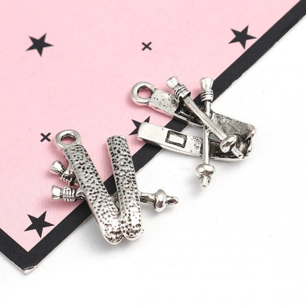 Ski Charm Ski Team Charm Skier Charm   Zinc Alloy -24mm x19mm(1" x 6/8") 1, 5, 10, 20 PC lots, Ships from Ohio