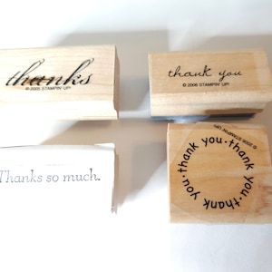 Vintage Thank You Themed Rubber Stamps, Thanks in Cursive, Thanks so much, Thank you, Thank you in circle **See description for size