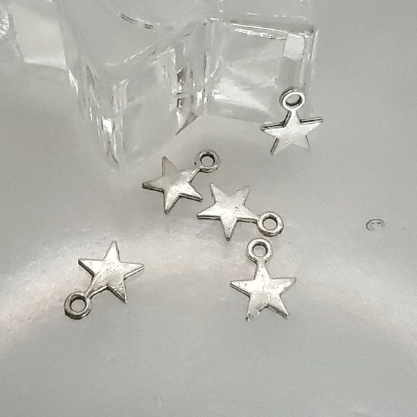 5 Pc Lot of Stars Charms, Tibetan Silver, Bright Shiny,  Charm / Pendants -  9 mm x 12 mm