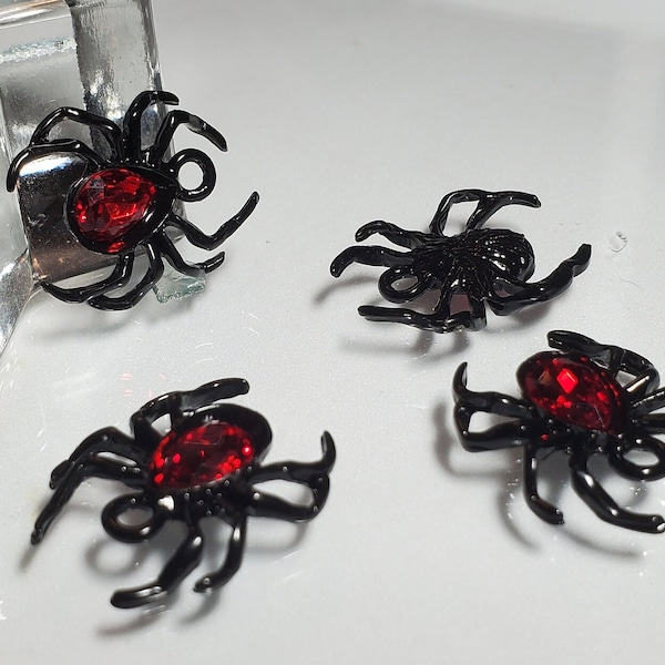 1 PC Spider Charm, Red Crystal Body, Black Widow Charm, Arachnophobia Charms , Creepy, Charms / Pendants , Tibetan Silver -3D - 21x18mm