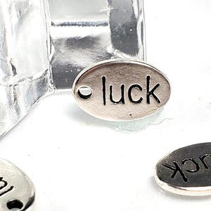 Lucky Tag Charm, Engraved Charms, Dual Sided Charms, Pendants, Zinc Alloy-  15x10mm  1, 5, 10, 20 pc lots Ships from Ohio