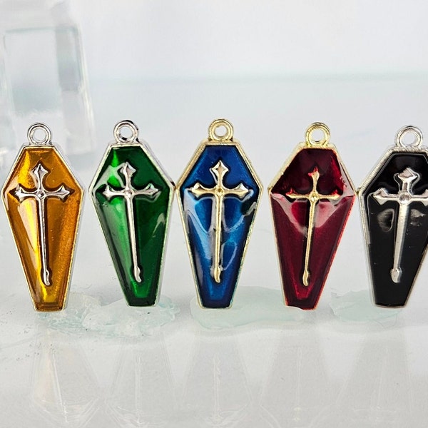 Black, Gold, Red, Green, Blue Vampire Coffin Charms, Dracula, Twilight,  Charms/Pendants, Zinc Alloy-1 sided -26*11mm  1, 5, 10, 20pc lots