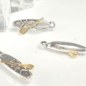 10 pc lots Kayak Charm, Canoe Charm, Paddleboard Charm, with Gold Tone Paddle - 22mm( 7/8") x 8mm( 3/8"),