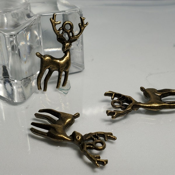 Deer, Standing Deer Charm, Bronze Tone, 3D Deer Charm, Trophy Charm, Hunting Charm Charms /Pendants Zinc Alloy 27x18mm 1, 5, 10, 20pc lots