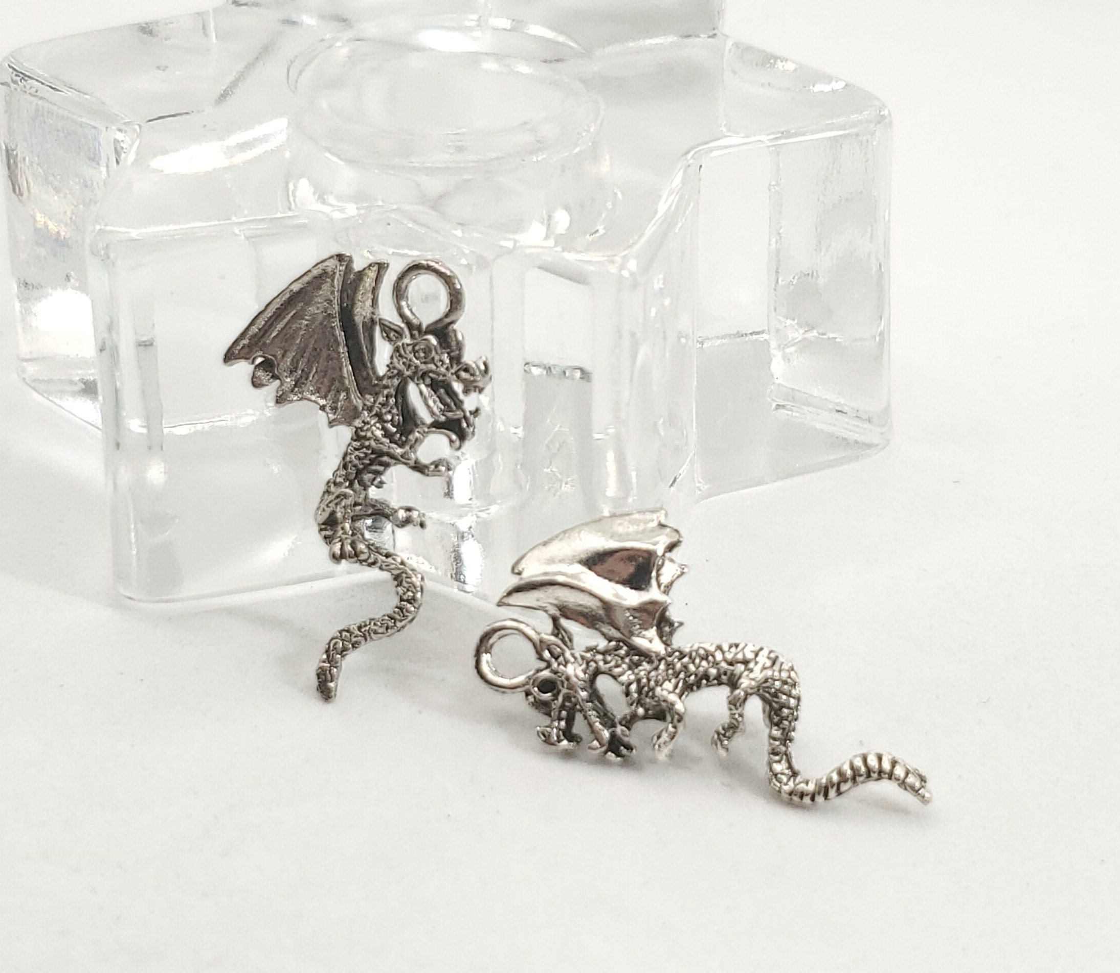 Large Dragon Charm / Pendant (2pcs / 46mm x 43mm / Tibetan Silver) Gothic  Jewelry Legendary Creature Myth Medieval Knight Fantasy CHM866