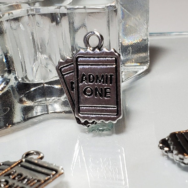 Admit One/Two Ticket Charm - Movie Ticket/ Concert Ticket/ Sports Ticket Charms / Pendants , - Dual Sided  16mm*19.5mm  1, 4, 10, 20 pc lots