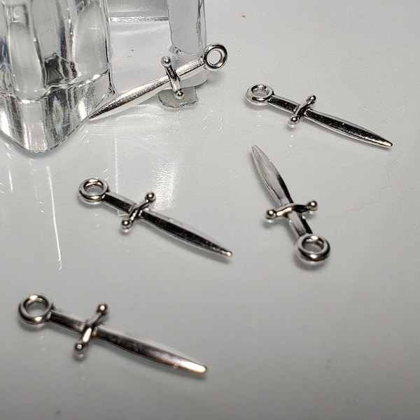 Sword Charm, Dagger Charm, Knife Charm, Fencing Charms,   Pendants Zinc Alloy 23X7 mm  2, 10, 20, 50, 100 Pc  Ships from Ohio