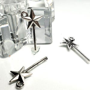 Fairy Godmother Wand Charm, Sorcerer Charm, Fairy Wand Charm, Magician Wand Charm, Zinc Alloy One Sided - 25x13mm /