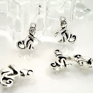 BULK 20 pc 3D Monkey Charms, Silver Tone Zinc Alloy Pendants (17mm x 14mm)