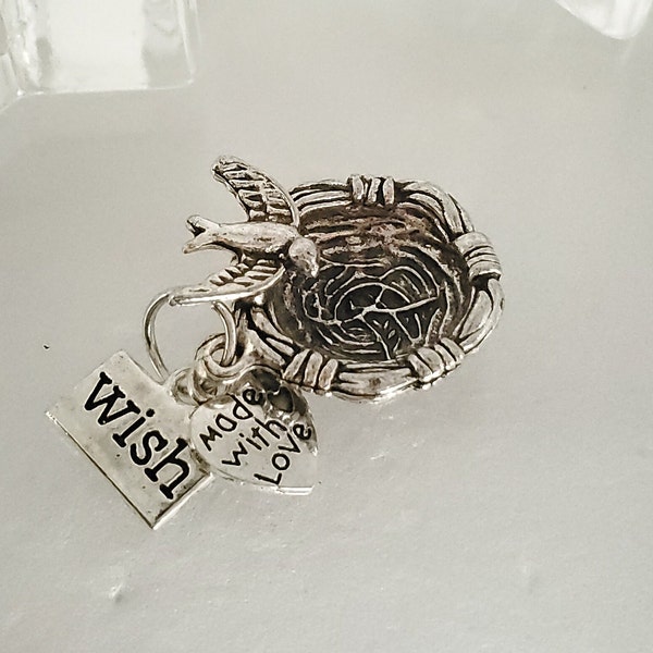 1 Pc Bird Nest, Bird Nest with Bird, Made with Love Tag, Wish Tag,  Charms / Pendant  - Tibetan Silver -20mm