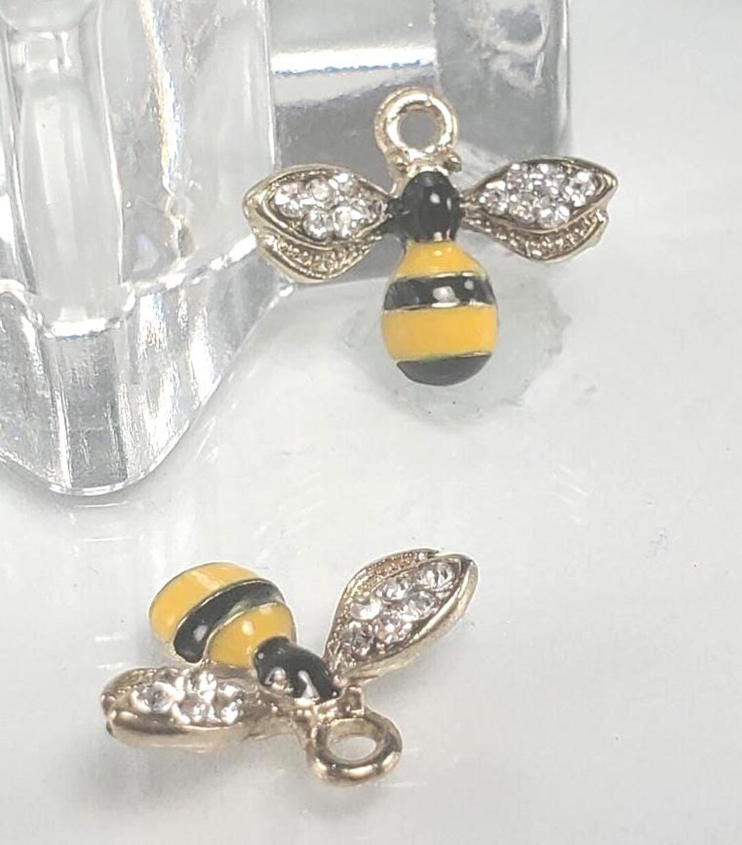 5 Pc Lot Bumble Bee Charm, Honey Bee Charm, Clear Rhinestone Wings, One ...