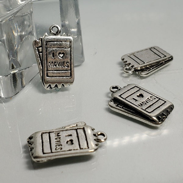 Movie Ticket Charm, I Love Movies Charm,  Charms / Pendants , Zinc Alloy- 16*19.5mm  Ships from Ohio  1, 5, 10, 20 pc lots