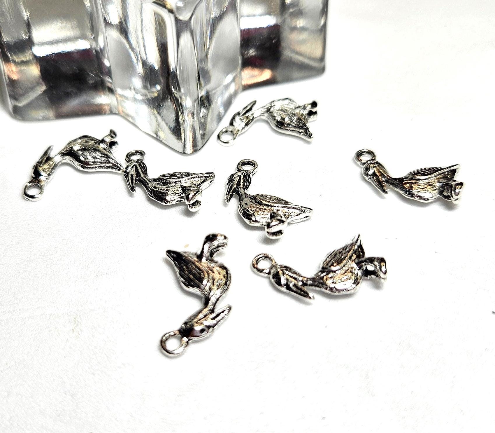 Adorable Sterling Silver Pelican Charm in 3D