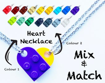 Collana Cuore|Realizzata con autentici mattoncini LEGO|Pendenti Mix & Match|Crea i tuoi colori|Regalo d'amore per le feste della mamma|Non è un prodotto LEGO ufficiale