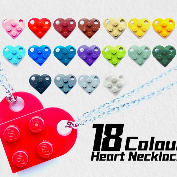 Heart Necklace｜Made with Genuine LEGO bricks｜18 Colour Couple Necklace Pendants｜Love｜Valentine's Gift｜Handmade｜Not an official LEGO Product