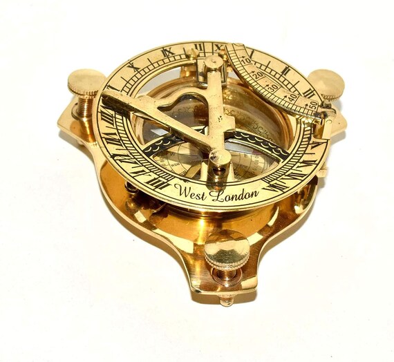 Antique Brass Folding Sundial Compass ~ Nautical Maritime ~ Sun Dial 