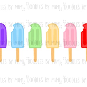 Colorful Summer Popsicles With Bite Digital Clip Art Set - Instant Download