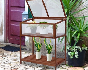 Wooden Cold Frame Greenhouse Shelf Raised Kit Brown 35×20×41"