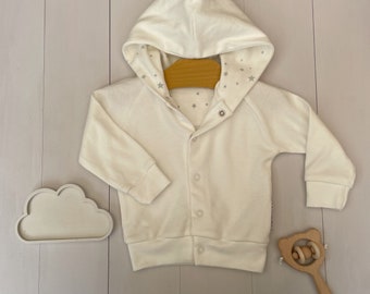 Sweat à capuche Star Baby Lounge en blanc lait avec capuche - Cadeau en coton biologique pour nouveau-nés