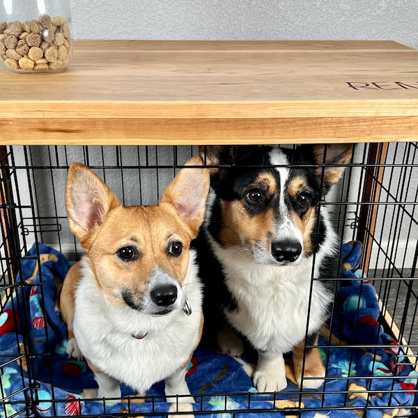 Custom Hardwood Wire Dog Crate Topper w/ Legs