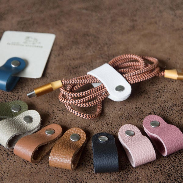 Handmade upcycled leather headphone cable organizer/cord holder
