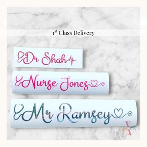 Personalised Vinyl Decals for Drs and Nurses, stickers for medical profession, gift boxes, notebooks, water bottles, graduation, birthday