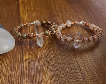 Crystal Prism Healing Bracelets, Clear Quartz and Rose Quartz Bracelet, Clear Quartz and Unakite bracelet, Heart chakra, Unisex Bracelets