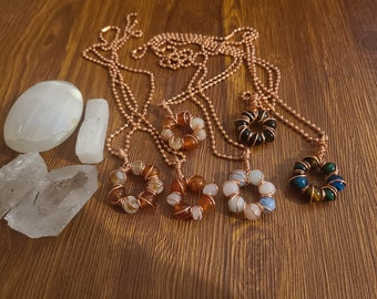 Circle Healing Crystal Necklaces 10mm, Morganite, Carnelian, Citrine, Obsidian,  Tigers Eyes, Rose Quartz, Sunstone, Crystal Jewelry, Unisex