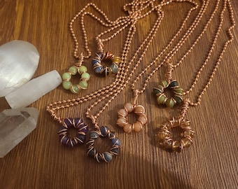 Circle Crystal Healing Necklaces 8mm, Orange Calcite, Kyanite, Labradorite, Aragonite, Green Jade, Amethyst, Citrine, 7 Chakra, Unisex