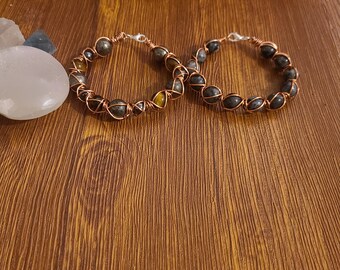 Unisex Healing Bracelets 7.5in,  Tiger's eye Bracelet, Black Labradorite Larvikite Bracelet, Copper Bracelets, Unique Bracelets