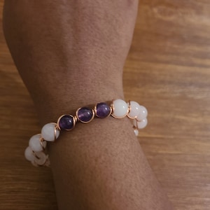Rose Quartz and Amethyst Bracelet, Bracelet for large wrist,Healing Bracelet, Unisex bracelet, Crystal Healing, Love, Strength, Protection,
