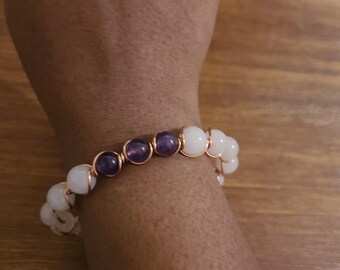 Rose Quartz and Amethyst Bracelet, Bracelet for large wrist,Healing Bracelet, Unisex bracelet, Crystal Healing, Love, Strength, Protection,
