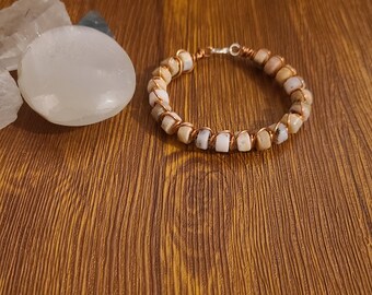 Pink Opal Rondelle Bracelet 7.5 in, Wire Wrapped Bracelet, Birthstone Bracelet, Opal Bracelet, Opal Jewelry, Gemstone Jewelry