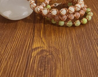 Heart Healing Bracelets, Pink Opal Bracelet, Aragonite Bracelet, Cave Calcite Bracelet, Copper Bracelet, Chakra healing, Healing Jewelry