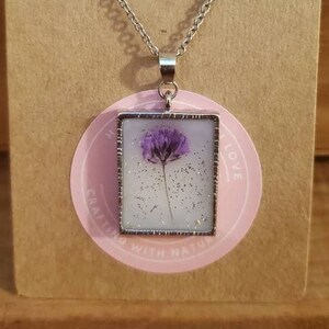 Small Floral Pendant | Dried Flower Jewelry | Real Flower Necklace | Handmade Necklace | Purple or Pink Flower