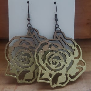 Lazer Cut Wood Gilded Rose Earrings | Copper Ox | Wood Earrings