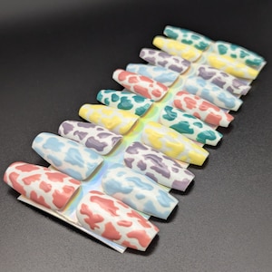 Rainbow Cow - Press on Nails - Fake Nails - Stick on Nails - Glue on Nails- Custom Nails - Cow Print Nails