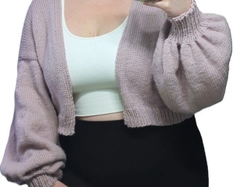 Oversized Puffed Sleeve Cropped Cardigan