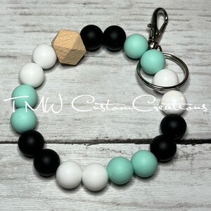 Silicone Beaded Keychain, Mint Keychain, Teal Keychain
