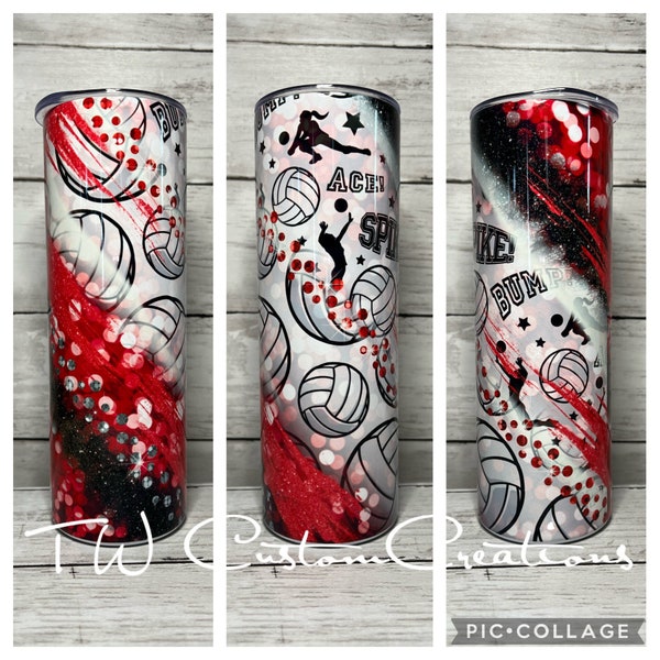 Volleyball Tumbler, Volleyball Water Bottle, Red Marble Cup