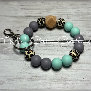 Leopard Silicone Beaded Keychain, Mint Keychain, Teal Keychain