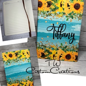 Personalized Journal, Sunflower Journal, Teal Journal